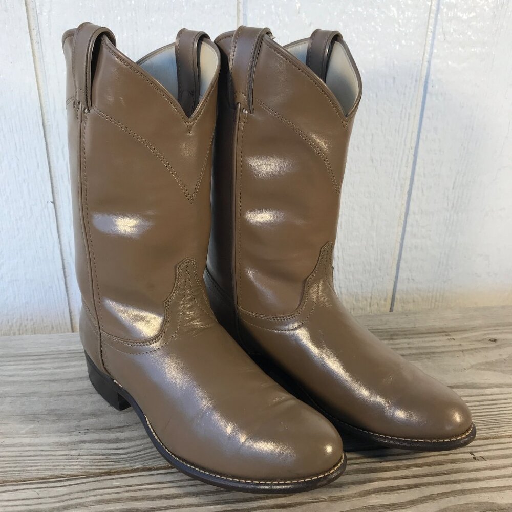 Laredo Roper Womens Beige Taupe Leather Cowboy Western Boots 8.5 M 6933 USA